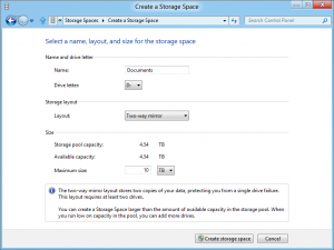 Configurarea unei matrici RAID in Windows 8 - Optiuni de selectat in Storage Spaces