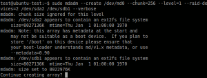 Realizarea practica a unei configuratii RAID in Linux - comanda de executie a matricii RAID