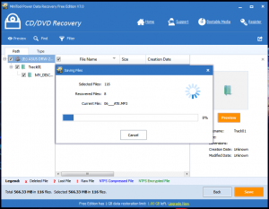 Utilizarea programului de recuperare date - tab-ul CD-DVD Recovery - Salvarea fisierelro selectate a fi recuperate